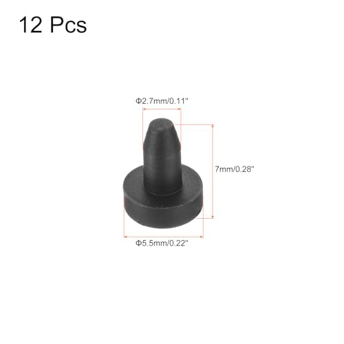 uxcell High Temp Silicone Plug Mount Dia 2.7mm/0.11 Inch t Shaped Rubber Stopper Hole Plugs for Powder Coating Plating Waterproof Plugs Sealing Plugs Black Pack of 12(OD 5.5mm) - size: 2.7x5.5mm
