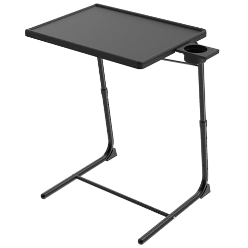 Adjustable TV Tray Table for Breakfast & Dinner - Black Folding Couch Desk with Cup Holder, Portable Eating Tray for Sofa, Bed, Living Room - 6 Height & 3 Angle Adjustments