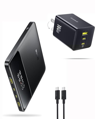 Baseus 100W USB C Charger Block, 3-Port Foldable Compact PPS Wall Charger Bundle with Baseus Laptop Portable Charger 100W 20000mAh, Blade Travel Power Bank Fast Charging 2 USB-C & 2 USB-A Port