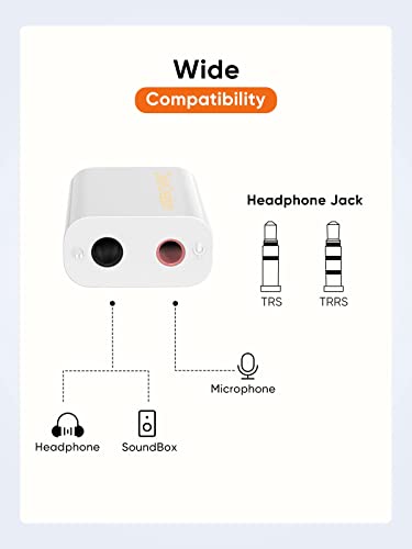CableCreation USB Audio Adapter - External Sound Card with 3.5mm Headphone and Microphone Jack for Windows, Mac, Linux, PC, PS4, Laptops - Plug and Play, No Drivers Needed (White) (Pack of 2) - color: White, size: 2-Pack
