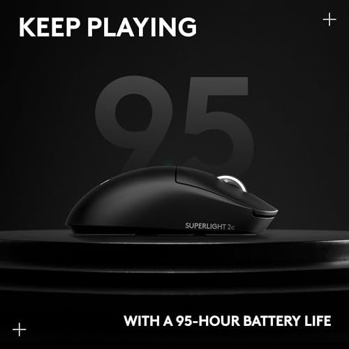 Logitech Pro X Superlight 2c Wireless Gaming Mouse 51g Compact - Black | 51g compact mini size, symmetrical shape, <8 kHz polling, 44K DPI, PowerPlay wireless charging, USB-C, 5 buttons, for PC/Mac - color: Black, size: Compact, style: Mouse