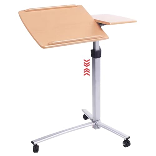 Height Adjustable Standing Desk, Home Office Sit Stand Desk, Mobile Sofa Side Table, Portable Tiltable Podium with Rollers, Double Panel Design(Primary Color) - color: Primary Color