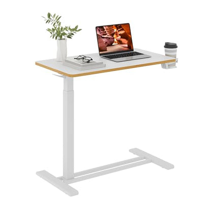 32''Large Medical Overbed Bedside Table with Wheels,Rolling Table | 31.5''x17.7'' White Pneumatic Tilting Desktop,Overbed Table with Hidden Casters for Hospital Use - color: White, size: Large