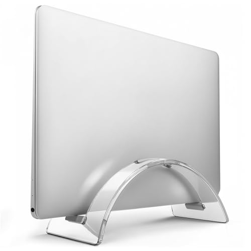 Acrylic Vertical Laptop Stand, Sleek Transparent Desktop Notebook Dock, Space-Saving Docking Stand for MacBook, Surface, HP, Dell and More