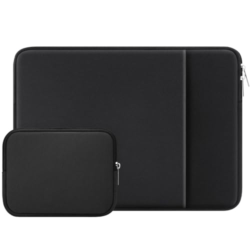 RAINYEAR 14 Inch Laptop Sleeve Case with Pocket & Accessories Pouch, Black | Protective Padded Zipper Soft Laptop Case Carrying Computer Bag Compatible with 14 Inch Notebook Chromebook Tablet Ultrabook - color: Black, size: 14"