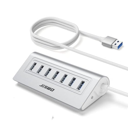 USB Hub 3.0, JESWO Aluminum 7 Port USB 3.0 Hub with 3.3Ft Cable, USB Splitter with 7-USB3.0 Data Ports Compatible with MacBook, Laptop,Surface Pro, PS5, PC and More (No Power Adapter Included)