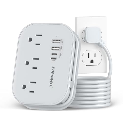 Flat Plug Power Strip- USB Travel Power Strip, 3 Outlets and 4 USB Ports(2 USBC) Desktop Charging Station, 5 Ft Wrapped Extension Cord, Non-Surge Protector for Cruise Essentials, Travel, Home, Dorm. - color: 01-Grey