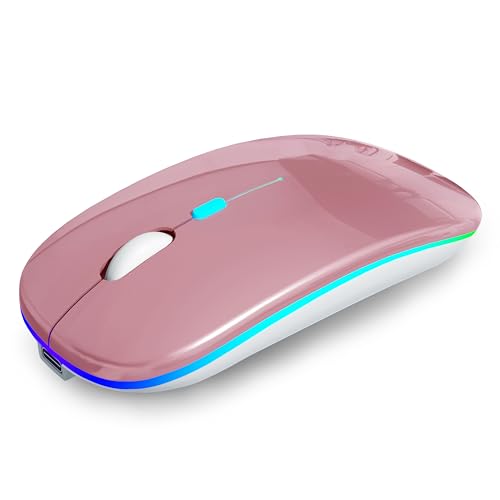 AIKOKOK Wireless Bluetooth Mouse, Rechargeable, Dual Mode Bluetooth 5.2 & 2.4G USB, LED Lights, Slim, Silent, Portable Computer Mouse for Laptop, PC, MacBook, iPad, Tablet (Rose Gold) - color: Rose Gold