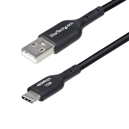 StarTech 1ft/30cm USB-A to USB-C Charging Cable, 3A, Black (USB2AC1FTBK) | USB 2.0 480Mbps, TPE jacket, Male to Male, Aluminum braided shield, 15W, Charge and Sync - color: Black, size: 1 ft, style: 1-Pack
