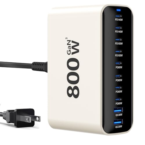 USB C Charging Station 800W, USB Fast Charger Block 10 Ports, Dual 140W PD PPS Charger Multiple Output, PD Power Adapter Compatible with MacBook Pro Dell/iPhone 16/Galaxy/Tablet/Mobile - size: 800W 10 Port