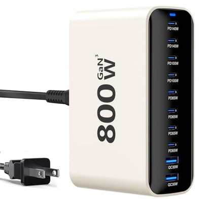 USB C Charging Station 800W, USB Fast Charger Block 10 Ports, Dual 140W PD PPS Charger Multiple Output, PD Power Adapter Compatible with MacBook Pro Dell/iPhone 16/Galaxy/Tablet/Mobile - size: 800W 10 Port