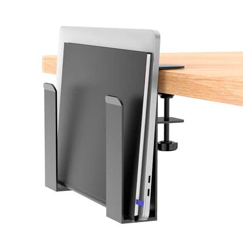 Adjustable Side Laptop Mount, No Drill Desk Storage Organizer, Metal Hanging Notebooks Holder, Punch-Free Clamp for MacBook Pro, Documents With Anti-Scratch Silicone