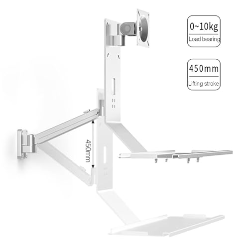 Monitor and Keyboard Wall Mount, Monitor Bracket Arm, Standing/sit Workstation, with Keyboard Tray, 17"-32" Computer Screen Mount, Support Horizontal/Vertical Switching - size: 45cm