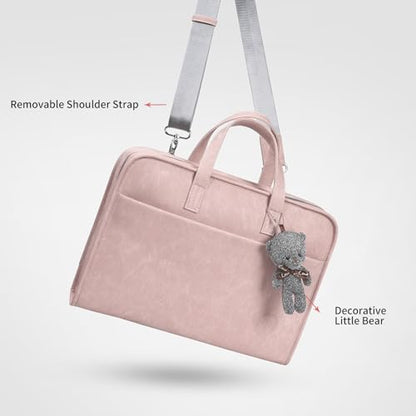 360° Protective Laptop Shoulder Bag Sleeve Case for 13-14.2 inch Notebooks, Compatible with 14 inch New MacBook Air Pro Max M4 M3 M2 M1, HP, Dell, Asus, Acer, with Airbags, Handle, Pink - color: Pink, size: 13-14.2