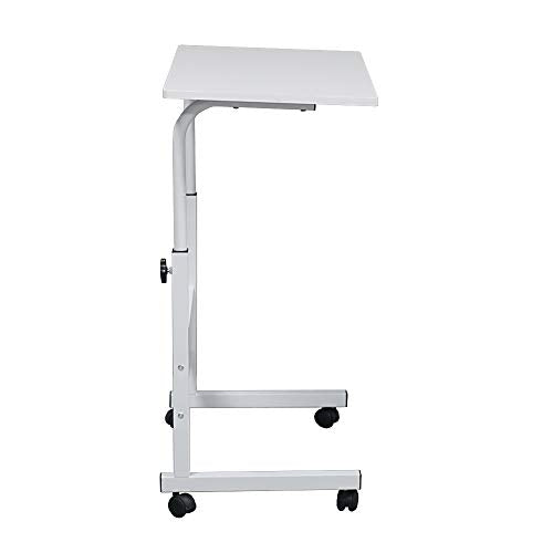 Karl home Mobile Side Table 31.5 inch Computer Desk with Wheels, White | Height Adjustable Rolling Potable Laptop Cart, C-Shaped Bed Couch Sofa End Tables with Edge Stopper for Livingroom Bedroom - color: White, size: 31.5"+No Power Sockets