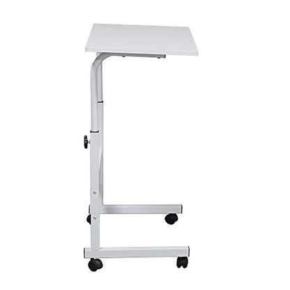 Karl home Mobile Side Table 31.5 inch Computer Desk with Wheels, White | Height Adjustable Rolling Potable Laptop Cart, C-Shaped Bed Couch Sofa End Tables with Edge Stopper for Livingroom Bedroom - color: White, size: 31.5"+No Power Sockets