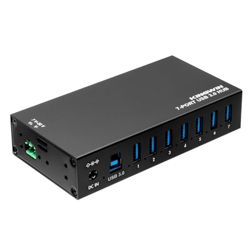 Kingwin 7-Port USB 3.0 Hub Offers 5Gbps speeds, Powered Expansion, and a Durable mountable Aluminum Design. Ideal for PC, Laptop, POS, and Server Racks. Plug & Play. - size: USB 7-PORT