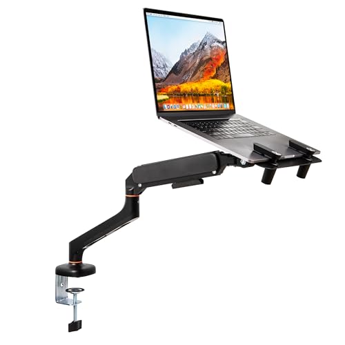 Mind Reader Gas Spring Laptop Desk Mount, Fits 11.6–17.3" Laptops or Monitors, 180° Rotate, 13.2 lb Capacity, Single Arm with Integrated Cable Management, Adjustable Tilt/Swivel, Black