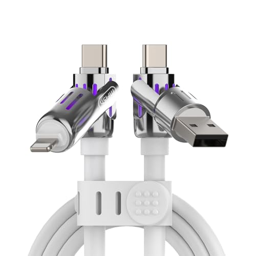 MFish 240W 4-in-1 Charging Cable with Carrying Case, 6.6FT Fast Charger USB-A & USB-C to USB-C/Lightning, for iPhone 17/16/15/14, MacBook, iPad, Samsung S25/S24 (White, 6.6Ft) - color: White, size: 6.6Ft