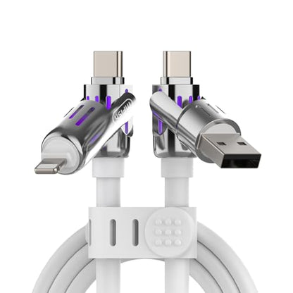 MFish 240W 4-in-1 Charging Cable with Carrying Case, 6.6FT Fast Charger USB-A & USB-C to USB-C/Lightning, for iPhone 17/16/15/14, MacBook, iPad, Samsung S25/S24 (White, 6.6Ft) - color: White, size: 6.6Ft