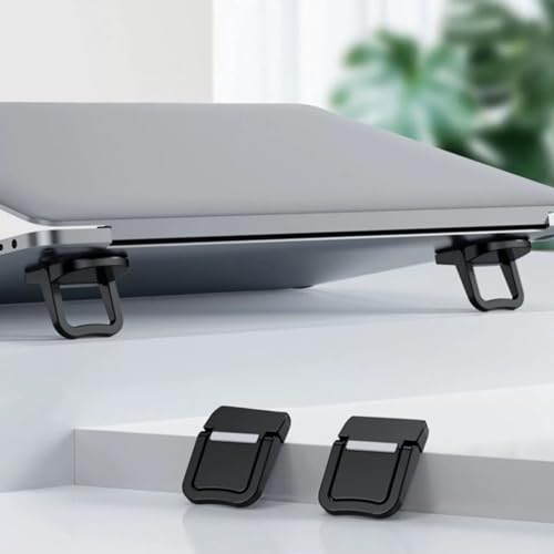 2Pcs Invisible Laptops Stand Portable Foldable Cooling Ergonomics Lightweight Bracket Mount Easy to Carry - color: Black