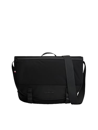 Tommy Hilfiger Men's Lightweight Messenger Laptop Bag With Buckle and Adjustable Strap - color: Black