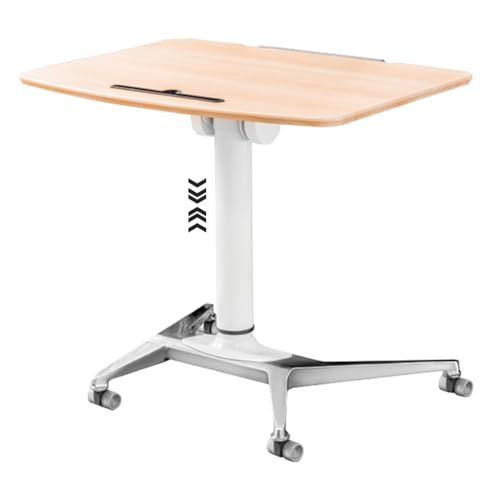 Height Adjustable Desk Conference Room Lift Speech Sit Stand Desk, School Mobile Podium with Rollers, Foldable Tilting Desktop Side Table, Fixed Slot and Fence(Natural) - color: Natural