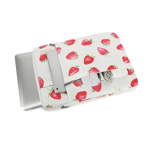 360° Protective Laptop Sleeve Case Bag with 3 Pockets,Handle and Luggage Strap for MacBook Air 13 inch,13.3 inch HP Dell Lenovo Notebook (Strawberry) - color: Strawberry, size: 12.5 inch-13.5 inch