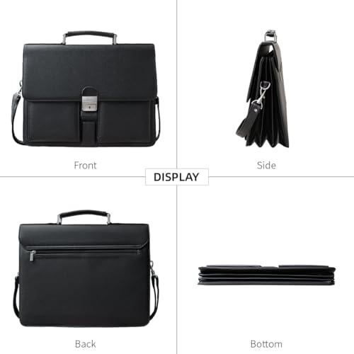 Mens Leather Briefcases Office Attorney Attache Case Ideal Gift Messenger Bag w/Padded Compartment,Black - color: Black - Fits 14" Laptop