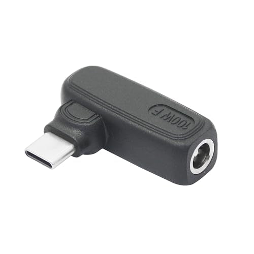 90 Degree 100W DC 5.5mm x 2.5mm Power Adapter, Input 15 - 20.5V, PD Chip | Right Angle DC 5525 Female to USB Type C Male PD Plug, Built in PD Intelligent Chip Quick Identification V/A, for USB C Port - style: DC 5525 Female to USB Type c Male - 100W