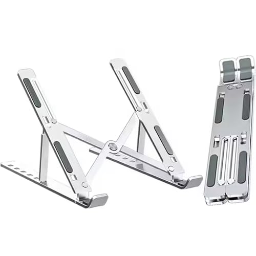 Adjustable Aluminium Laptop Stand for Desk, Ergonomic Foldable Portable Notebook Holder, Compatible with MacBook Pro/Air, Dell, HP, Asus, Lenovo, 10-15.6" Laptops (Silver)