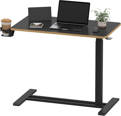 SANODESK 32''Pneumatic Adjustable Overbed Bedside Table with Hidden Casters | Medical Mobile Side End Table Laptop Computer Standing Desk Cart with Tray, Hospital and Home Use,31.5" Wx 17.7"D,Black Maple - color: Black Maple, size: Large