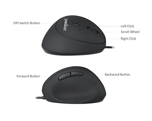 Perixx PERIMICE-519 Wired Ergonomic Vertical Mouse - Portable Small Design - 105x67x58 mm - Right Handed Black - style: Wired Black