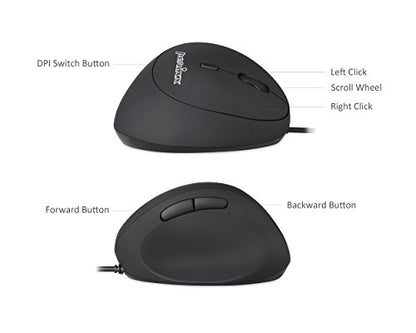 Perixx PERIMICE-519 Wired Ergonomic Vertical Mouse - Portable Small Design - 105x67x58 mm - Right Handed Black - style: Wired Black