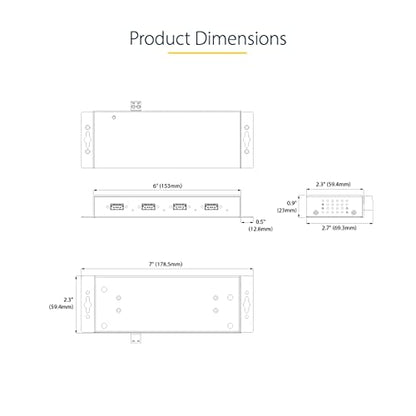StarTech 4-Port Industrial USB 3.0 Hub 5Gbps, TAA (5G4AINDNP-USB-A-HUB) | 4x USB-A ports, ESD protection, DIN wall and desk mountable, Locking ports, Terminal block 5-24V DC