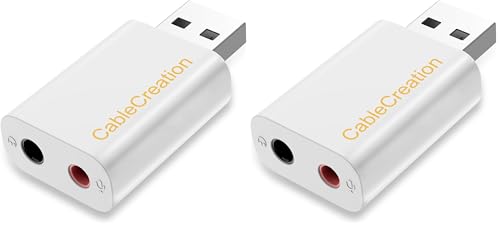 CableCreation USB Audio Adapter - External Sound Card with 3.5mm Headphone and Microphone Jack for Windows, Mac, Linux, PC, PS4, Laptops - Plug and Play, No Drivers Needed (White) (Pack of 2) - color: White, size: 2-Pack