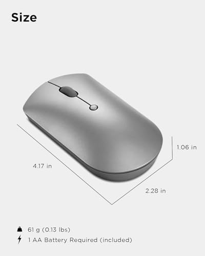 Lenovo 600 Bluetooth Silent Mouse, Blue Optical Sensor, Adjustable DPI, 4 Button, Microsoft Swift Pair, Windows, Chrome, GY50X88832, Gray - color: Gray