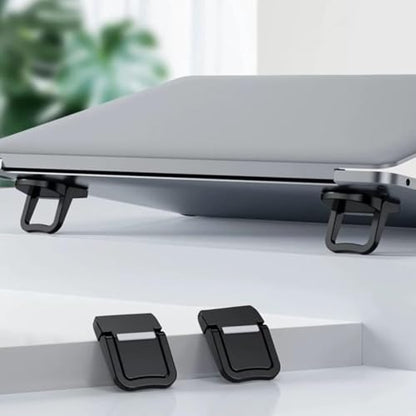 2 Pcs Laptops Stand, Portable Computer Keyboards Stand, Black | Self-Adhesive, Invisible Laptops Feet, Foldable, For 10-15.6" Laptops