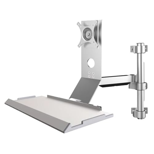 Sit Stand Monitor Desk Mount w/Keyboard Tray,Full-Motion Articulating Arm,Cable Management,Load Capacity 8kg,Fits 17-27 Inch Screens,