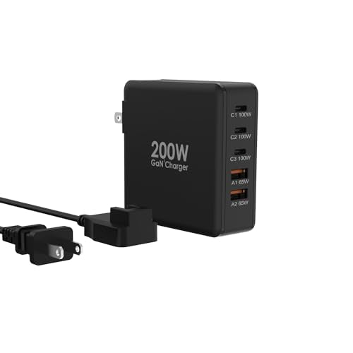 200W USB C Charger, 5 Ports GaN Fast Charger, PD100W USB C Desktop Charging Station for iPhone 16 15, MacBook Pro/Air, Galaxy S24 S23 and More