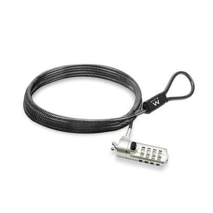 Ewent Security Cable with Combination Lock, Security Cable for Laptops, Laptops, PC, Steel Combination Security Cable with Slot Wedge, 1.5 m Long Cable