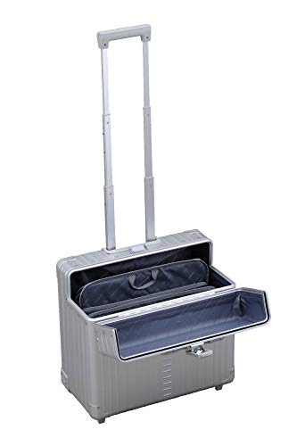 All Aluminum Lightweight 17” Premium Two Wheels Pilot Business Laptop Travel Luggage, Catalog Case with Laptop Sleeve and Built-In Removable Dividers, Rolling Laptop Bag for Men and Women (Platinum) - color: Silver