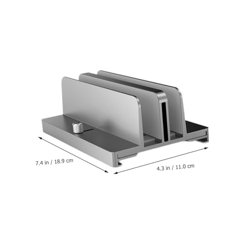 KOMBIUDA Aluminum Adjustable Dual-Slot Vertical Laptop Stand Tablet Base Holder Gray for Desk Organization and Space Saving