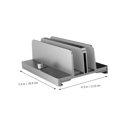 KOMBIUDA Aluminum Adjustable Dual-Slot Vertical Laptop Stand Tablet Base Holder Gray for Desk Organization and Space Saving