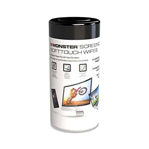 Monster ScreenClean Soft Touch Screen Cleaning Wipes, Electronics Cleaner for Phones, Tablets, Laptops, Monitors & TVs, Pre-Moistened Screen Wipes, 70 Count