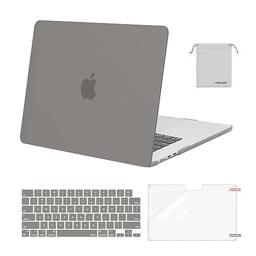 MOSISO Compatible with MacBook Air 15 inch Case M5 2026 M4 M3 M2 2025-2023 | A3448 A3241 A3114 A2941, Scratch-Resistant Protective Hard Shell Case&Keyboard Cover&ScreenFilm&Pouch, Gray - color: Gray