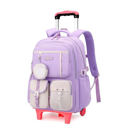 Mfikaryi Kids Rolling Backpack for Girls Boys, Wheeled School Bag Bookbag Kids Backpack with 2 Wheels - color: Two Wheels-purple, style: Two Wheels