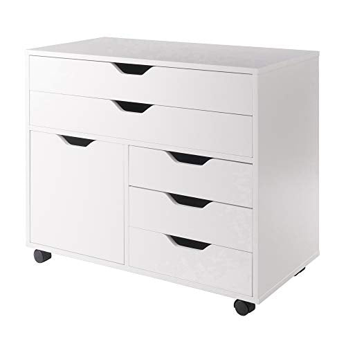 Winsome Halifax Mobile Storage Cabinet with 1 Door & 5 Drawers, White | Stylish & Functional Home Storage Cabinet for Filing, Kitchen Organization, Moveable Furniture for Office, Dorms, Apartments - color: White, style: 1 Door, 3 Drawers, 2 Wide Drawers