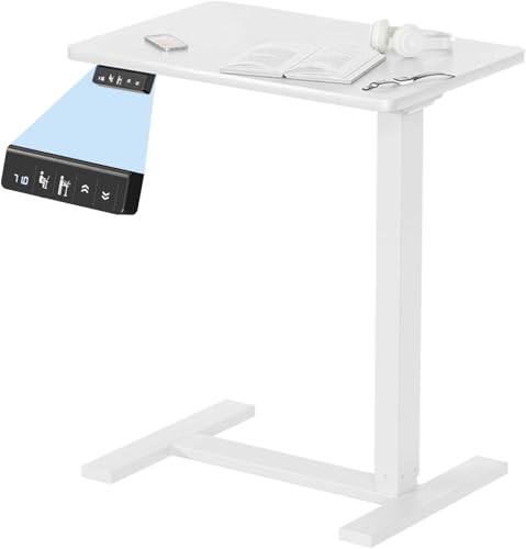Ywin Electric Overbed Table with Wheels, Height Adjustable | Wood top, 25-40in adjustable, 66lbs, rolling casters, mobile portable overbed table for bedside, home, patient care, medical - color: White-3, size: Electric 24'' X16 ''