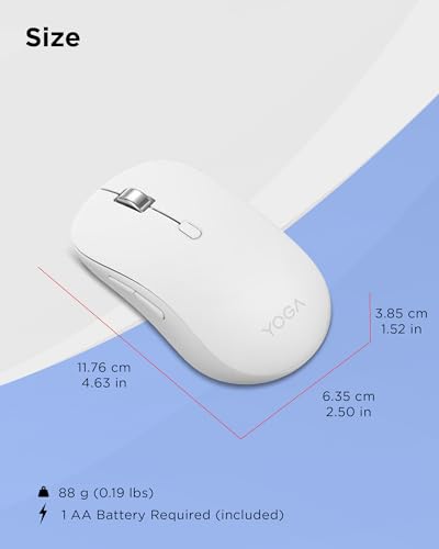 Lenovo Yoga Bluetooth Silent Mouse, 3 Level DPI Adjustment, 36 Month Battery Life, Bluetooth 5.3, 3 Device Paring, Whisper Quiet, Programmable Buttons, Smooth Finish, Seashell - color: Seashell